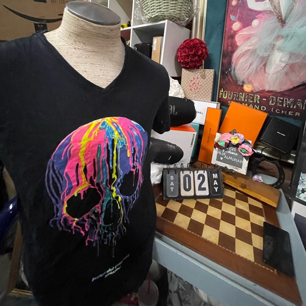 Mare Blue T Shirt Black Skull Drip Playa del Carmen Mexico Graphic Tee